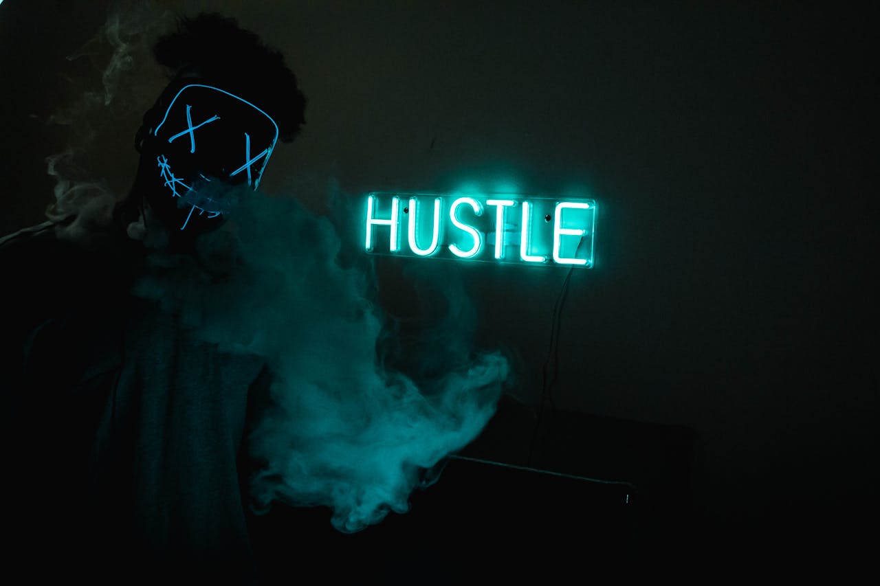 glow in the dark hustle sign
