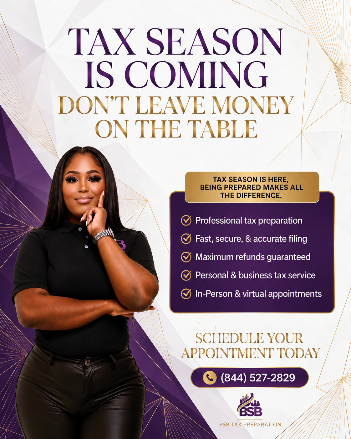 BSB Tax Preparation flyer advertising personal and business tax services