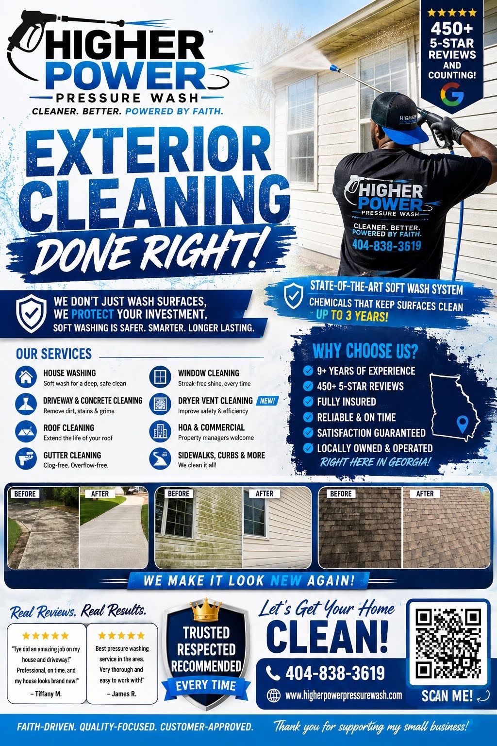 Higher Power Pressure Wash exterior cleaning flyer